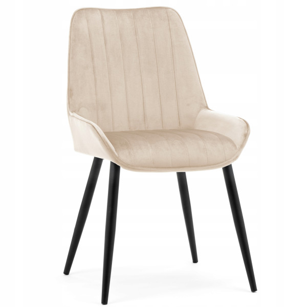 Krzesło tapicerowane do salonu jadalni LUCA beżowy welur, 1078035