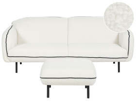 Sofa trzyosobowa z otomaną boucle baranek biała