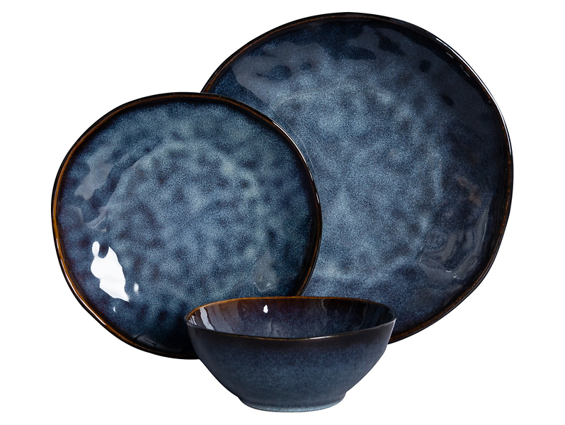 komplet obiadowy Terra ceramiczny 18 el. niebieski, 1079691