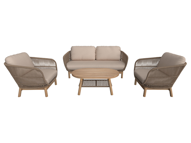 zestaw mebli ogrodowych Floryda z drewna akacjowego stolik sofa + 2 krzesła z poduszkami, 1083280