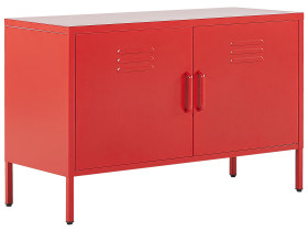 Stalowa szafka do biura dwie półki czerwona