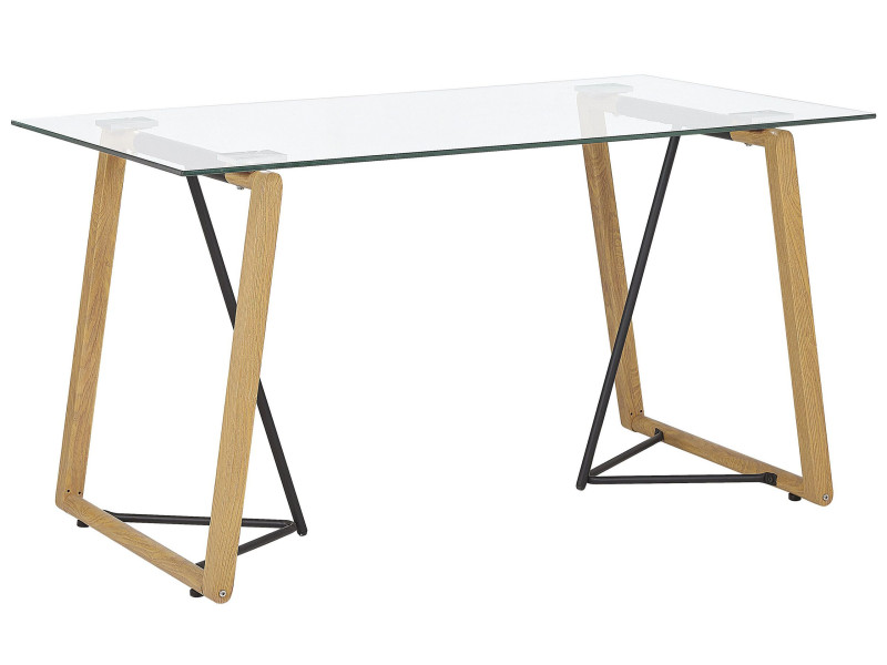 Stół do jadalni szklany 140 x 80 cm jasne drewno TACOMA, 1100025