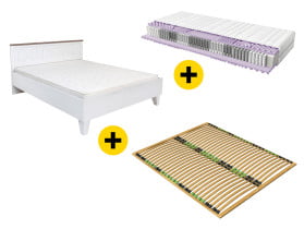 zestaw łóżko 160 Stockholm sosna andersen biała/dąb sonoma ciemna i materac Mimas