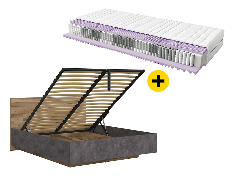 zestaw łóżko 160 Arica dąb silva/beton i materac Mimas, 1102880