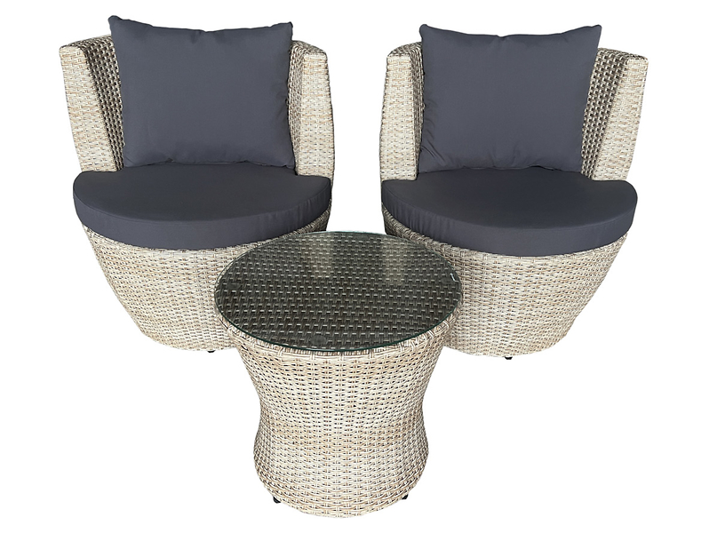zestaw mebli ogrodowych Majorka z technorattanu stolik + 2 fotele z poduszkami, 1103807