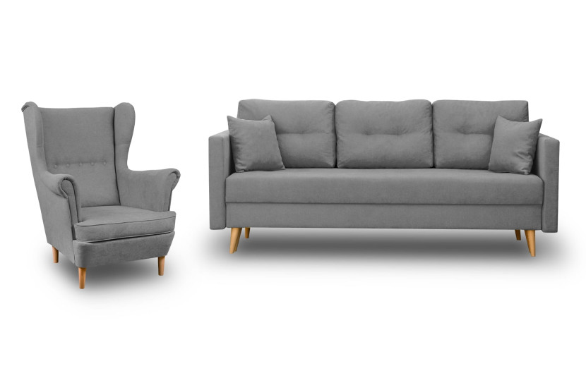 Zestaw skandynawski sofa i fotel Lahti/Denver Szary, 1150344