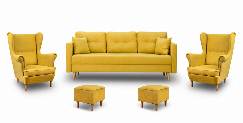 Zestaw skandynawski sofa 2xfotel 2xpodnóżek Lahti/Denv Żółty, 1150352