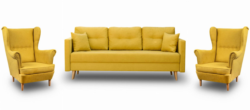 Zestaw skandynawski sofa 2 fotele Lahti/Denver Musztardowy, 1150377