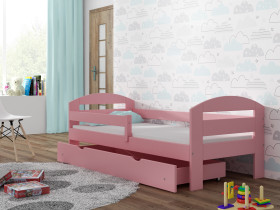 Łóżko z barierką sosonowe drewniane FIFI 80 x 160  RÓŻOWY