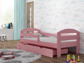 Łóżko z barierką sosnowe drewniane FIFI 90 x 190  RÓŻOWY