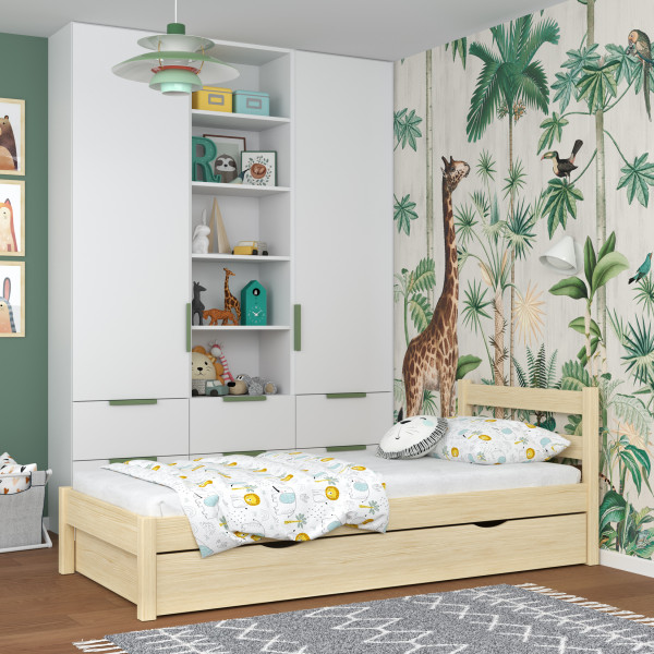 Drewniane łóżko pojedyncze z szufladą N01, 1183206