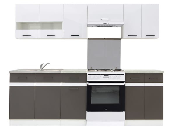 komplet kuchenny z AGD Junona Line 240, Kolor korpusów biały, Kolor frontów szary wolfram/biały połysk, Kolor blatu beton, 118643