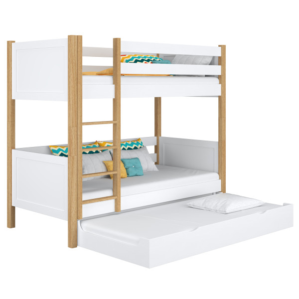 Drewniane łóżko piętrowe z szufladą na materac N02 80x180, 1193326