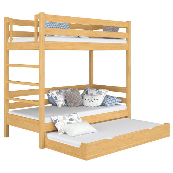 Drewniane łóżko piętrowe z szufladą na materac N03 80x180, 1197822
