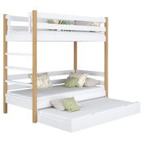 Drewniane łóżko piętrowe z szufladą na materac N03 120x180