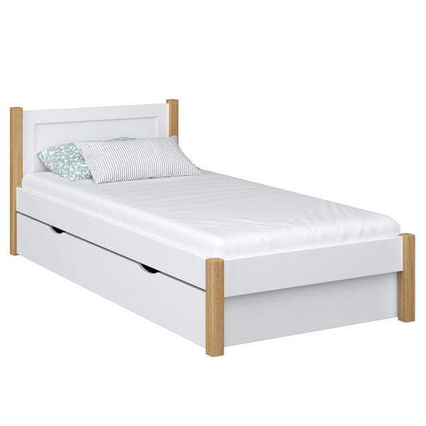 Drewniane łóżko pojedyncze z szufladą N02 80x180, 1203183