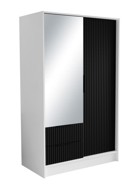 Szafa NOEMI ryflowana z lustrem 102 cm-biała + front czarny, 1210562