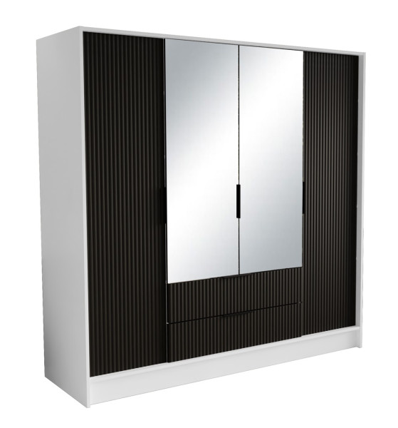Szafa NOEMI ryflowana z lustrem 200 cm-biała + front czarny, 1210718
