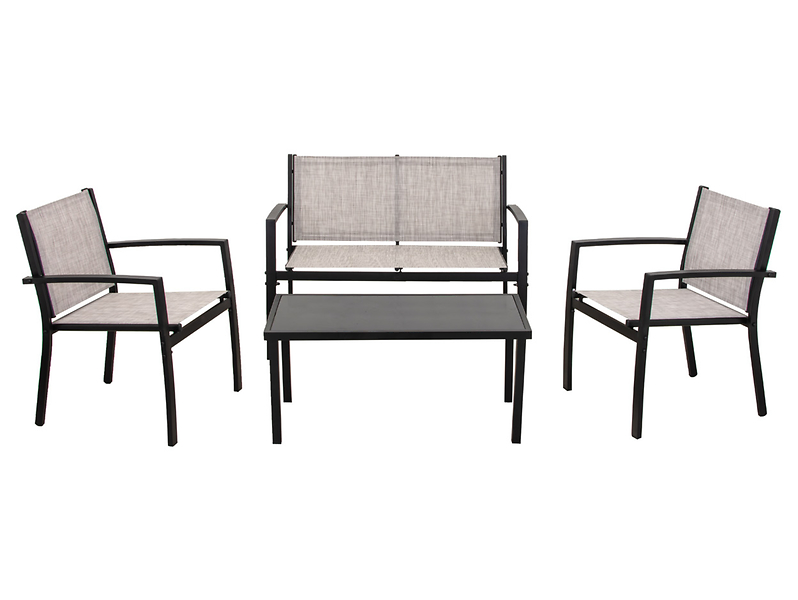 zestaw mebli ogrodowych stalowych z textilene stolik sofa + 2 fotele szare, 1295817