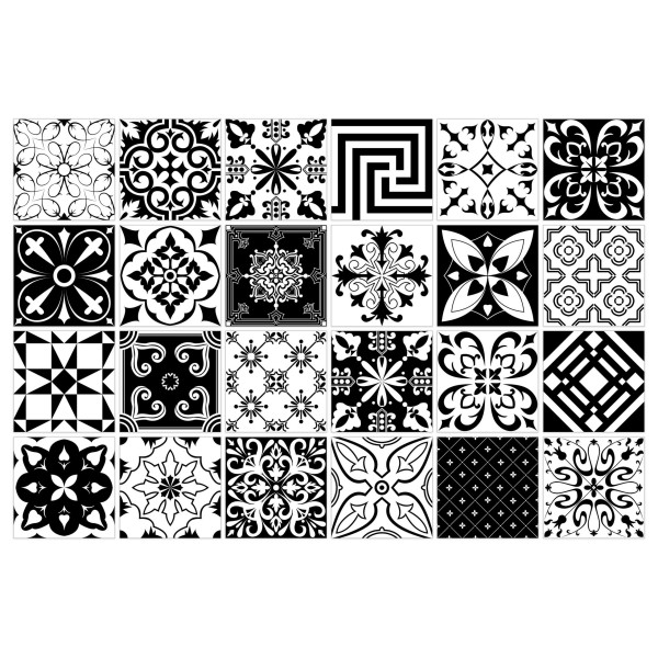 Naklejki Na Kafelki Czarno-biała Marokańska Mozaika Zestaw, 1300617