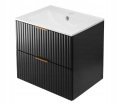 Szafka łazienkowa z umywalką 60 cm Rodan zestaw czarny ryflowany front MDF