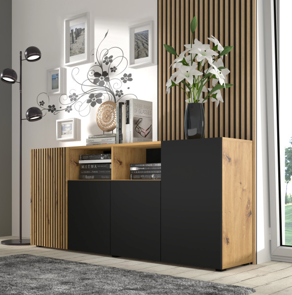 Komoda AURIS 4D 180 cm dąb artisan / czarny mat, 1431131