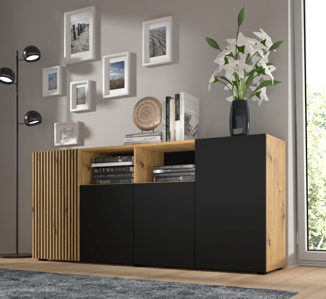 Komoda AURIS 4D 180 cm dąb artisan / czarny mat, 1431132