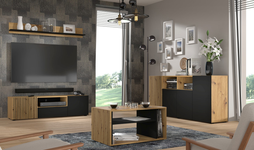 Komoda AURIS 4D 180 cm dąb artisan / czarny mat, 1431133