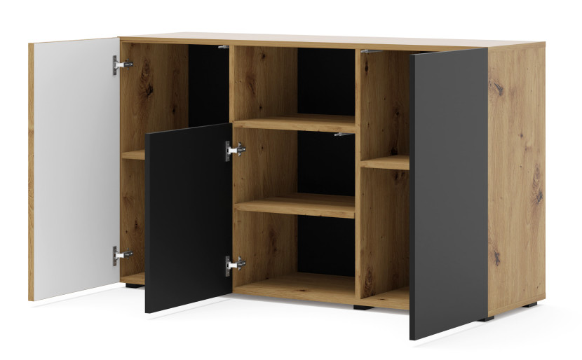 Komoda AURIS 3D 135 cm dąb artisan / czarny mat, 1431157