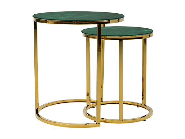 komplet dwóch stolików Kamza, Kolor wybarwienia zielony/złoty, 145122