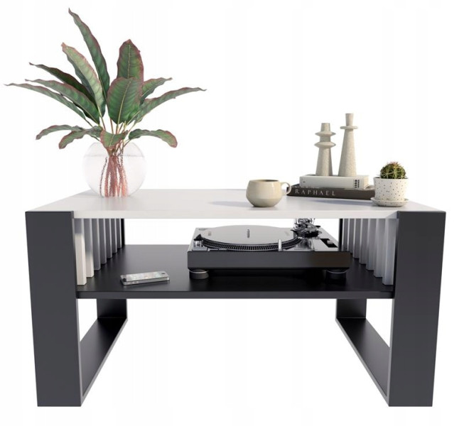 Ława stolik kawowy IGA biały czarny z lamelami loft retro, 1484139