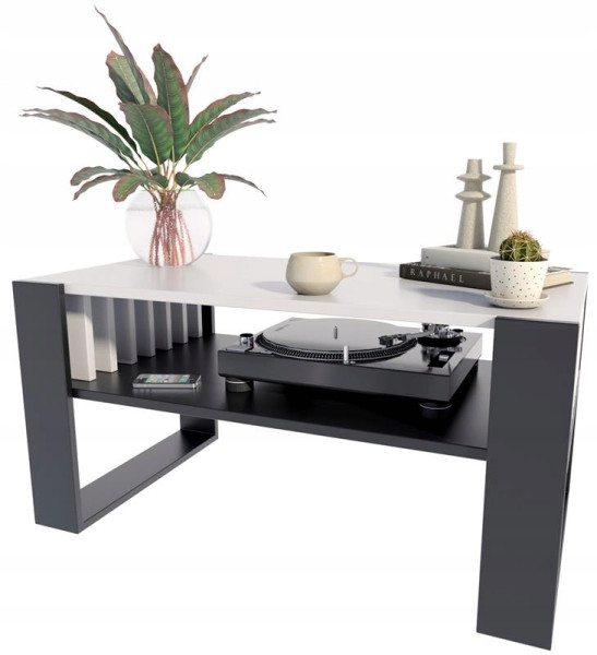 Ława stolik kawowy IGA biały czarny z lamelami loft retro, 1484140