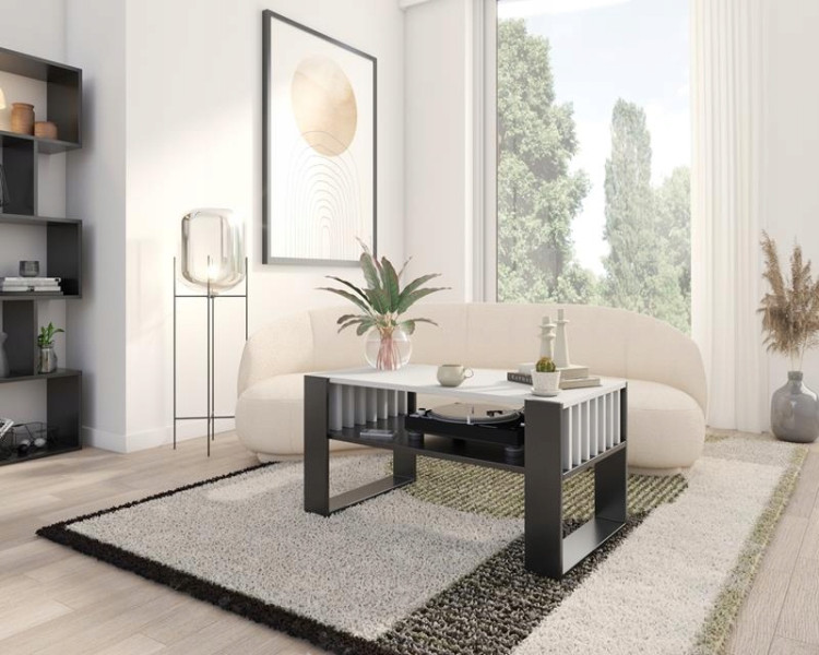 Ława stolik kawowy IGA biały czarny z lamelami loft retro, 1484141