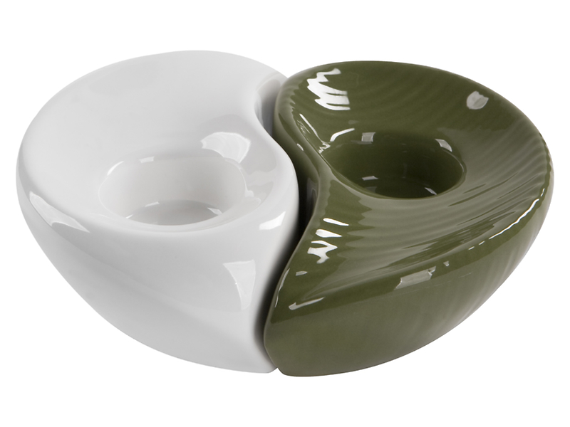 biało-zielony świecznik ceramiczny, 15366
