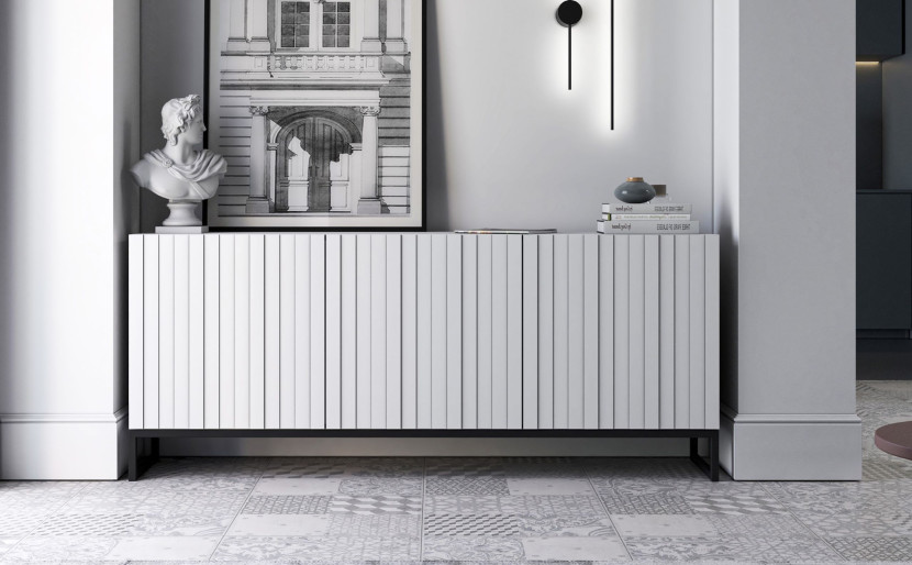 Szafka RTV Loft Biały Komoda RTV Glamour Ryflowane fronty, 1546471
