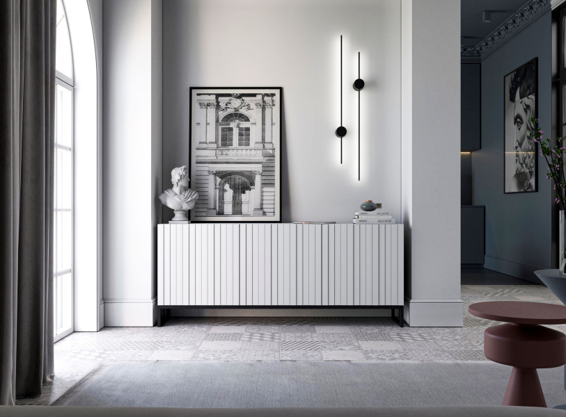 Szafka RTV Loft Biały Komoda RTV Glamour Ryflowane fronty, 1546472