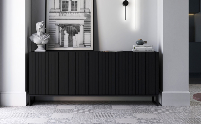 Komoda RTV Loft Szafka RTV Czarny Mat Glamour Rama Czarna, 1546479