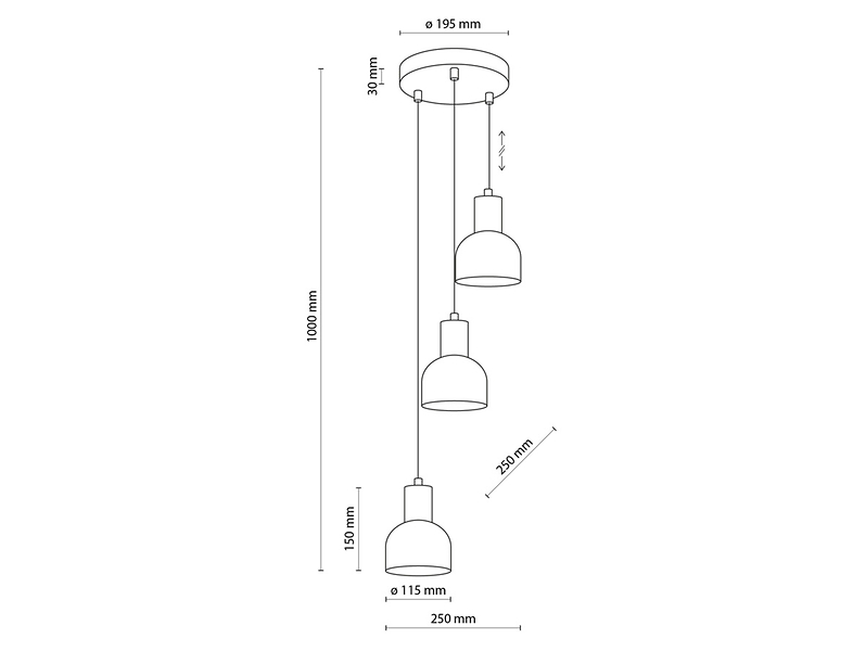Lampa wisząca Cairo 3-punktowa metalowa czarna, 1594980