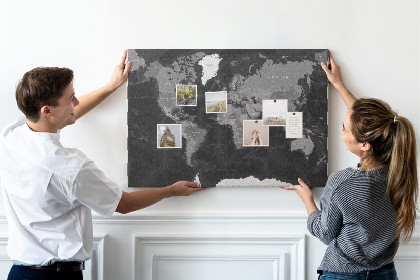 Tablica korkowa 100x70 cm do biura + pinezki Mapa świata, 1702988