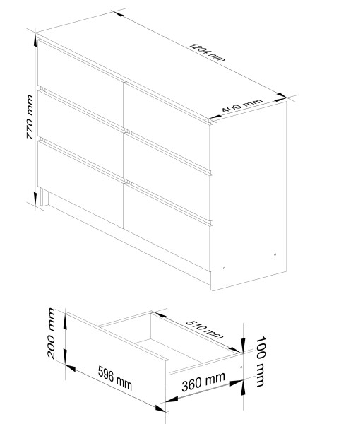 Komoda AKORD K120 Olcha 120 cm 6 szuflad 120x40x77 cm, 1815593