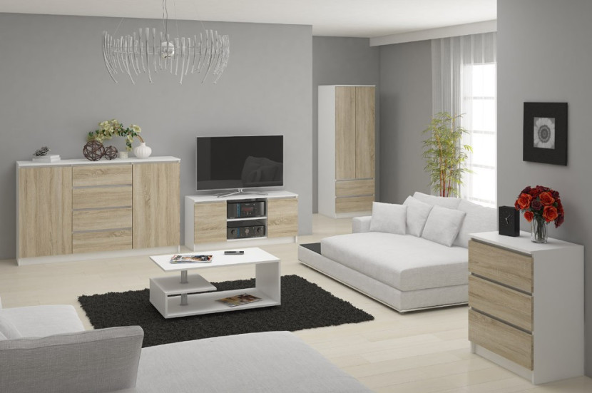 Komoda AKORD K120 Biała 120 cm Dąb Sonoma mat 120x40x77 cm, 1815645