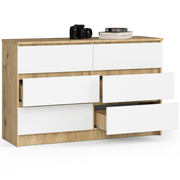 Komoda AKORD K120 Dąb Artisan 120 cm Biały mat 120x40x77 cm, 1815686