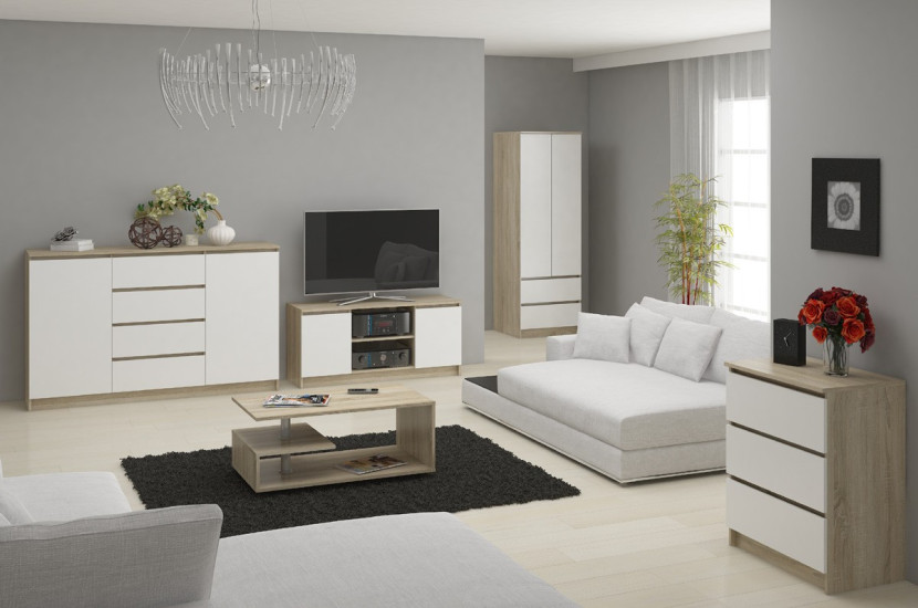 Komoda AKORD K120 Dąb Sonoma 120 cm Biały mat 120x40x77 cm, 1815741