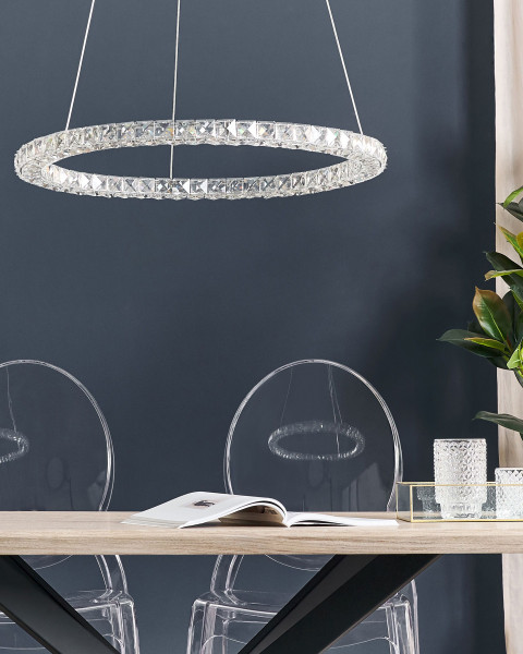 Lampa wisząca LED ring okrągła kryształowa srebrna, 1843929