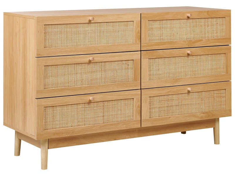 Komoda z 6 szufladami rattanowe fronty jasnobrązowa, 2109054