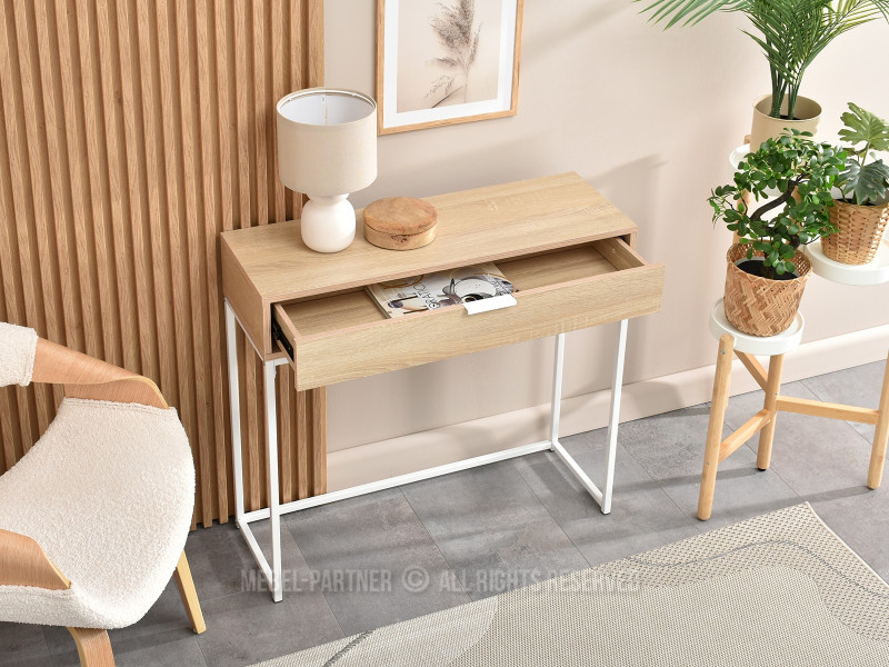 Skandynawska konsola Nora 80cm dąb sonoma biała z szufladą do salonu, 2131287