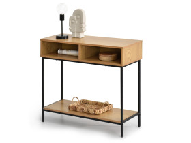 Produkt: Modna dębowa konsola Frida 80cm z półkami na czarnych nogach w stylu loft