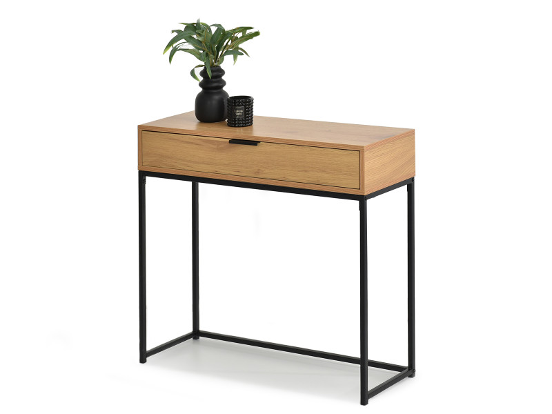 Dębowa konsola 80cm z szufladą na stelażu czarnym Nora-m modern loft, 2131558