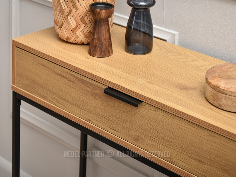 Dębowa konsola 80cm z szufladą na stelażu czarnym Nora-m modern loft, 2131565