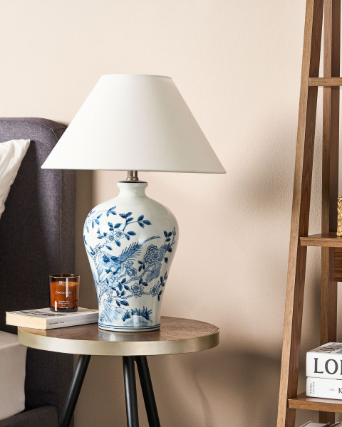 Lampa stołowa porcelanowa biało-niebieska, 2161525